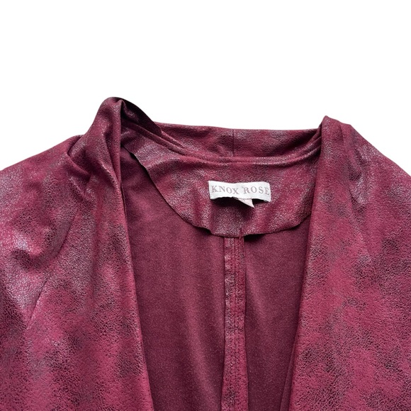 Knox Rose Women XL Burgundy Faux Suede Leather Open Drape Waterfall Front Jacket - Picture 6 of 15